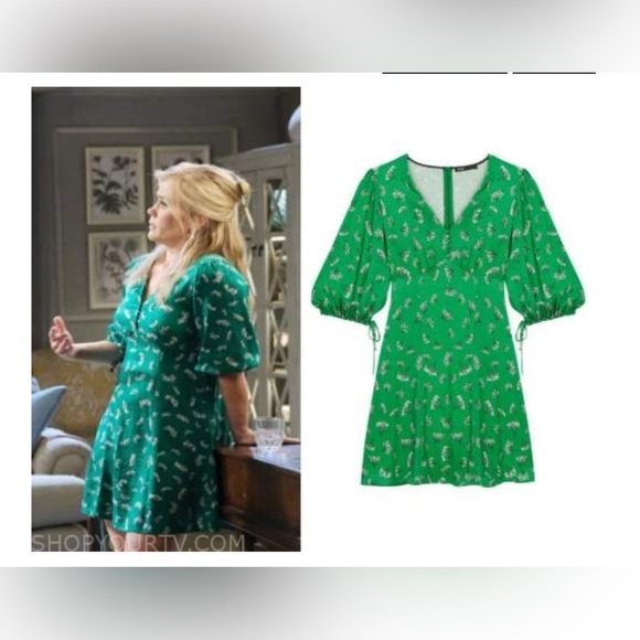 Maje Rizelle Floral Empire Waist Woven Mini Dress 34 Green - Picture 12 of 13